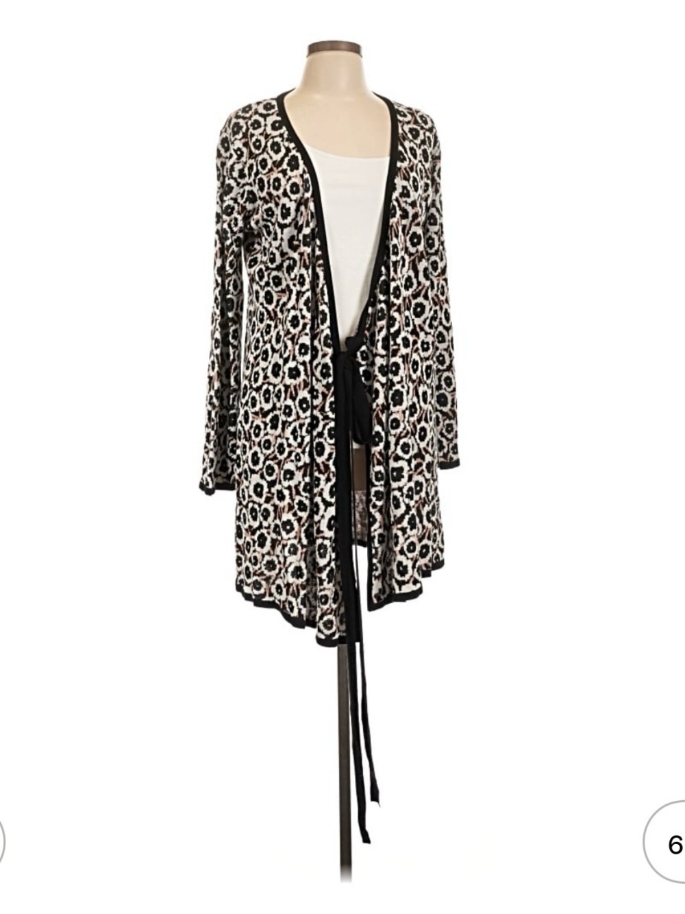 Diane Von Furstenberg Black, White, Tan Floral Sweater Poppy Wrap Dress NWT